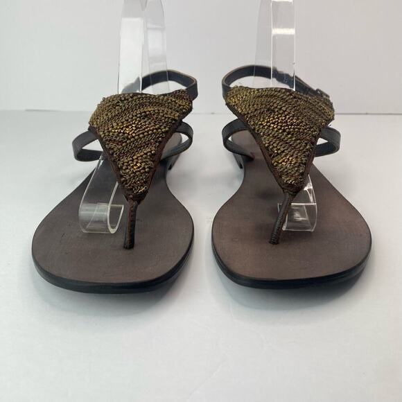 Matisse Women's Dina Brown Leather Gold Beaded Thong Sandals Size 9 - Picture 3 of 12